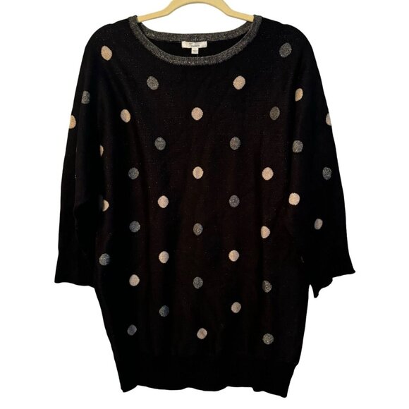 89th + Madison Womens Polka Dot Sweater Large Black & Silver Sweater.NWT - Picture 1 of 12